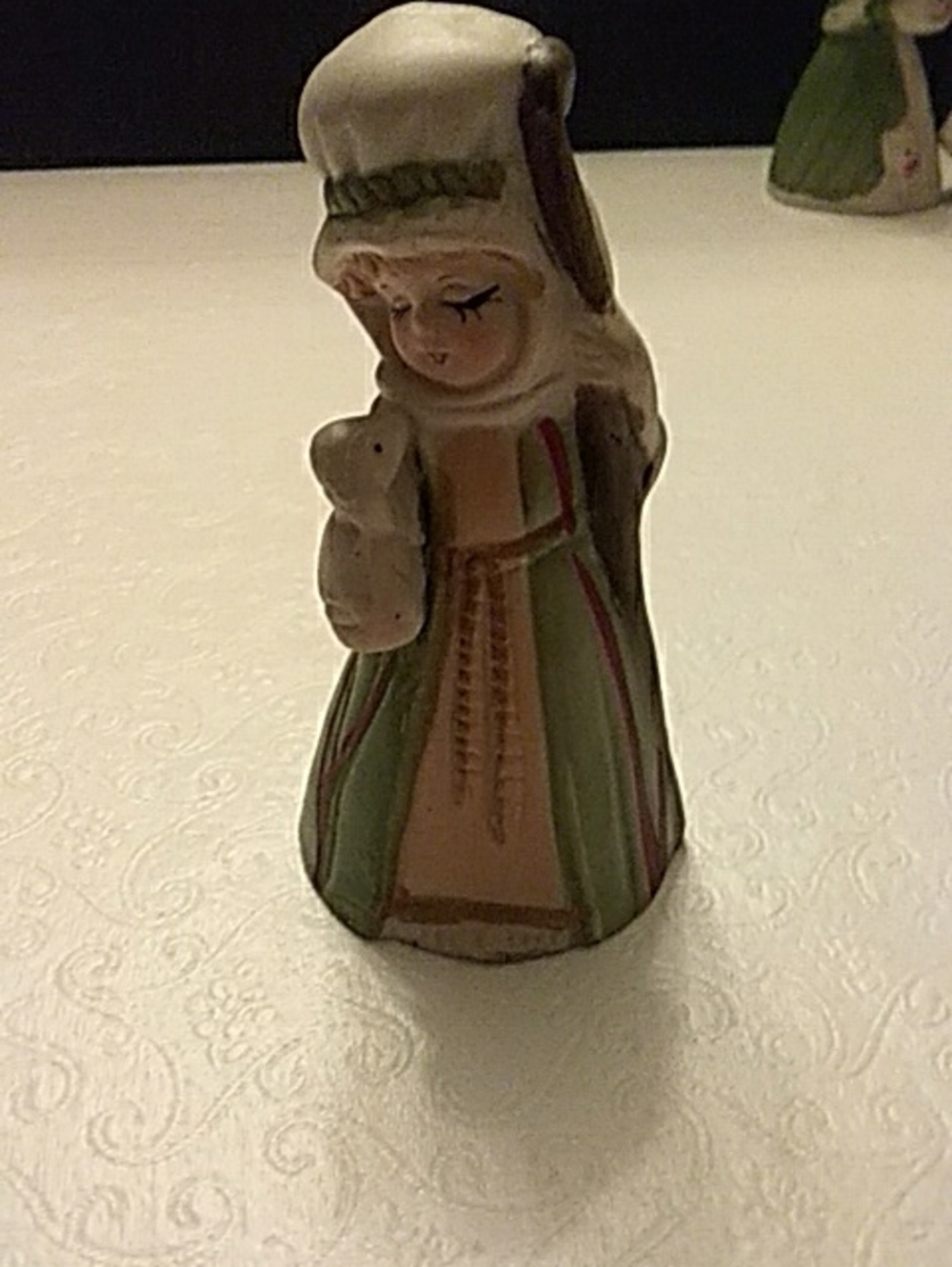Jasco Merri-Bells Shepherd In Green With Lamb Figurine 1978 Bisque